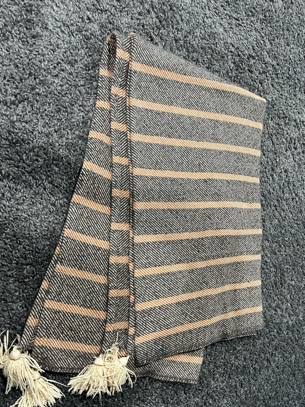 Hearth and Hand Magnolia Charcoal, Rust and Cream Striped Twill Throw w/ Tassels